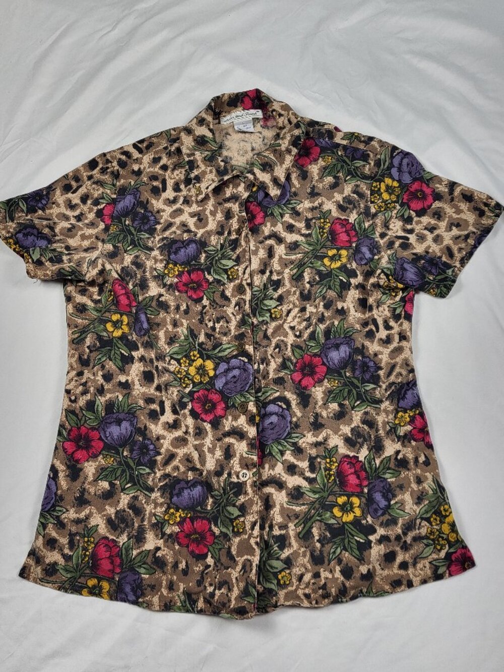 Anna And Frank Shirt Women's Small Button Down Silk Blouse Floral Colorful